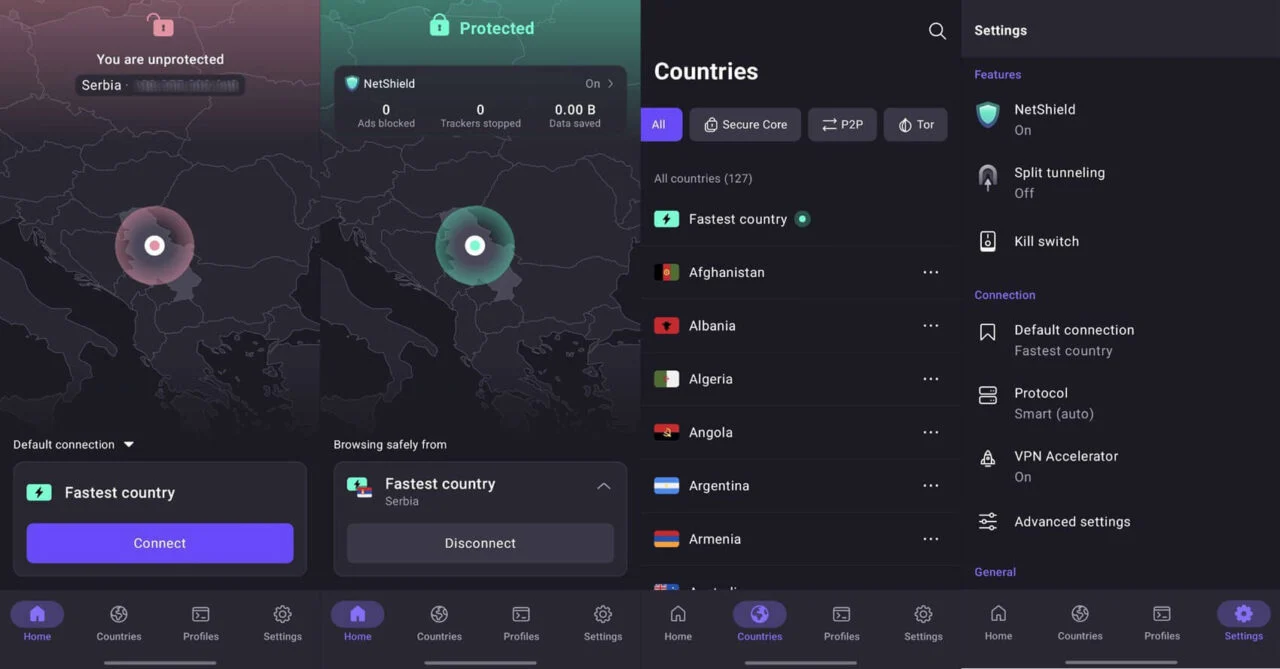 Proton VPN Secure Core UI