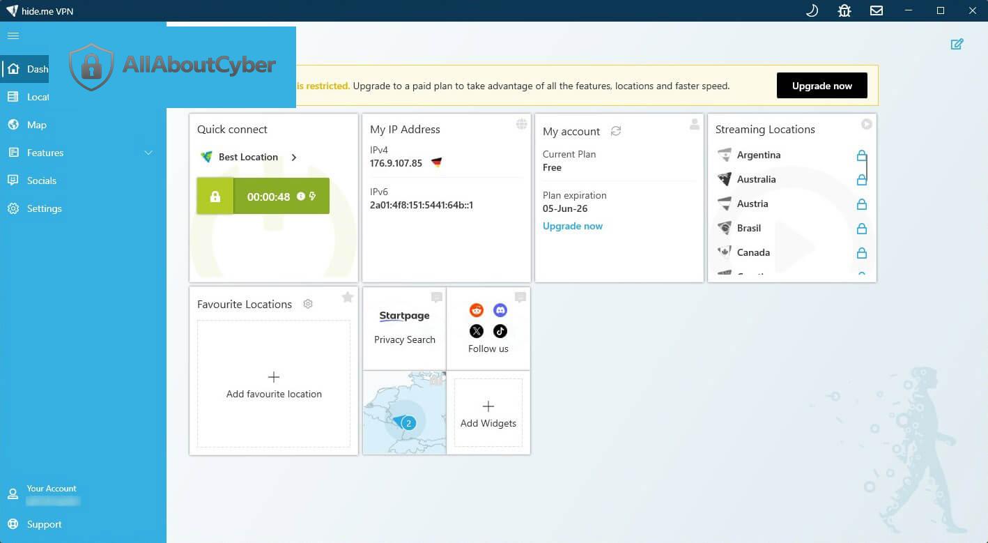 Hide.me Best Free VPN for PC